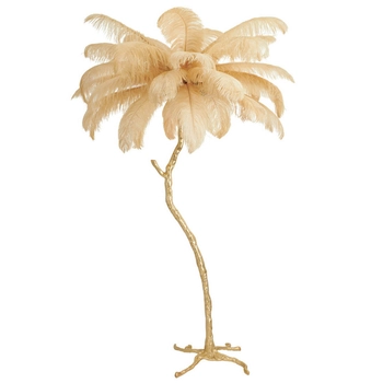 Lampa podłogowa piórkowa EMU ST-DN128-F beige do salonu beżowy złoty