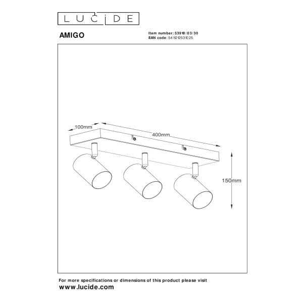 Lampa sufitowa regulowana AMIGO 53910/03/30 z reflektorkami czarny