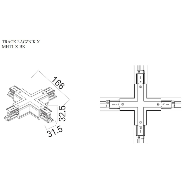 Łącznik do szyn typu "X" DOBAC MHT1-X-BK TRACK Maxlight czarny