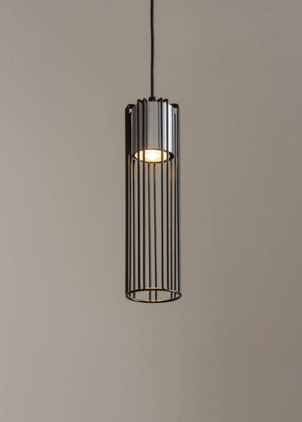 Okrągła lampa wisząca Fobia industrial tuba czarna srebrna