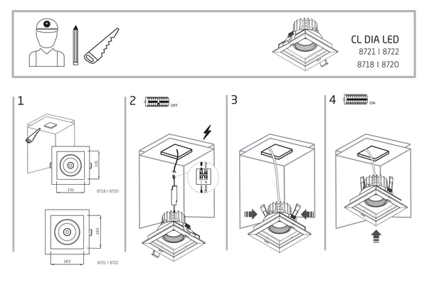 Regulowana LAMPA sufitowa DIA 8721 Nowodvorski wpust OPRAWA metalowa LED 18W 4000K kwadratowa biała czarna