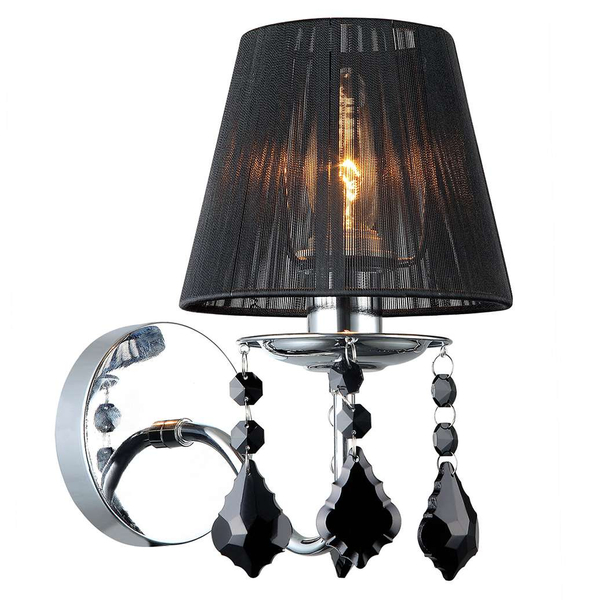 Kinkiet LAMPA ścienna CORNELIA MBM-2572/1 BK Italux abażurowa OPRAWA z kryształkami glamour organza mgiełka crystal czarna