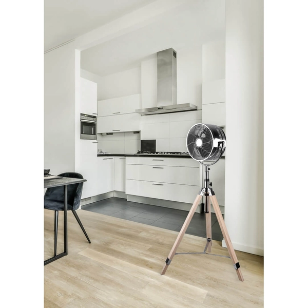 Wentylator stojący TROMSO R036-06 RL Light na trójnogu drewnianym srebrny