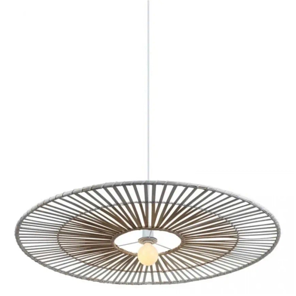Rustykalna wisząca lampa 19107 okrągła naturalny bambus biały