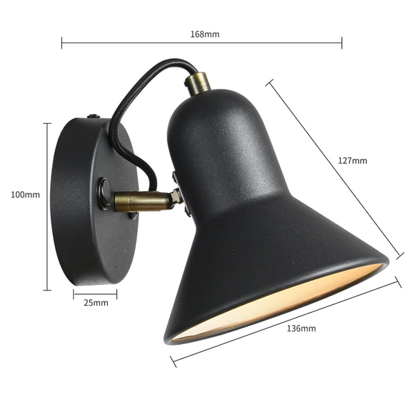 Industrialna LAMPA ścienna ASTAMA LP-1122/1W BK Light Prestige metalowa OPRAWA kinkiet regulowany czarny