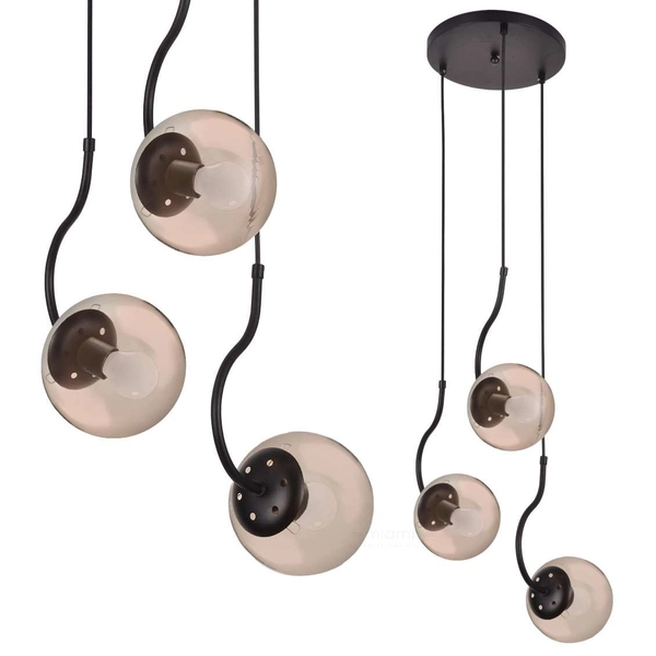 LAMPA wisząca HOOK LP-125/3P BK Light Prestige szklana OPRAWA kaskada ZWIS kule balls czarne bursztynowe