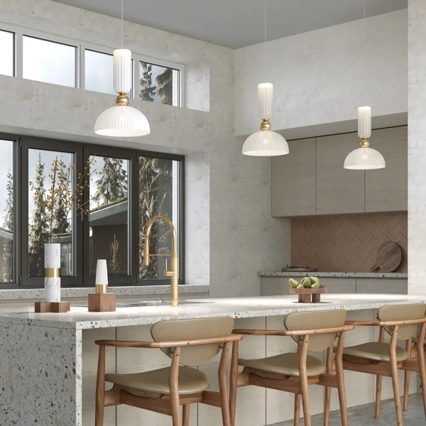 Szklana lampa wisząca glamour Antic MOD302PL-01W1 kopułowa biała złota