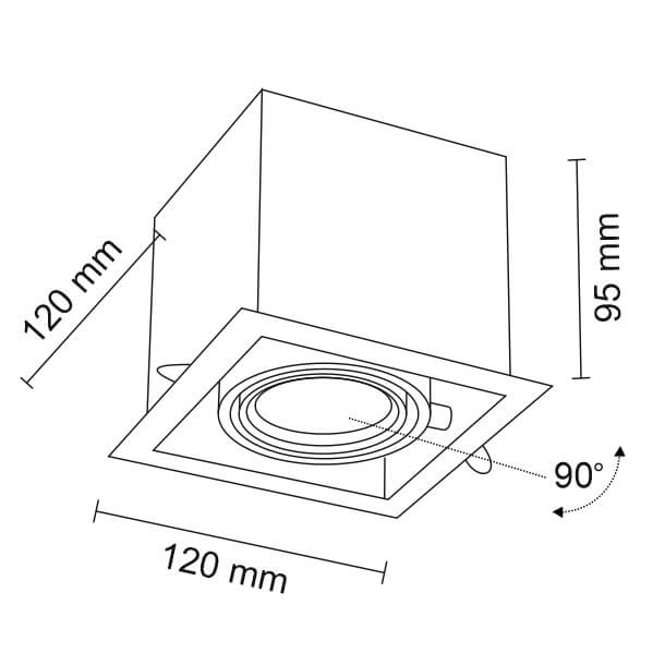 LAMPA sufitowa EBINO 3304 Shilo podtynkowa OPRAWA metalowy wpust kwadratowy czarny