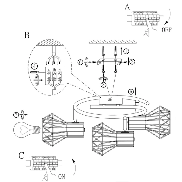 Druciana LAMPA sufitowa PRISKA 54017-3 Globo metalowa OPRAWA plafon industrialne reflektorki spirala czarna