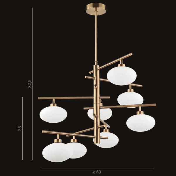LAMPA sufitowa FIORENZO MDM3661-8 BRO+W Italux metalowa OPRAWA szklana kulista sticks cumulus mosiądz biała