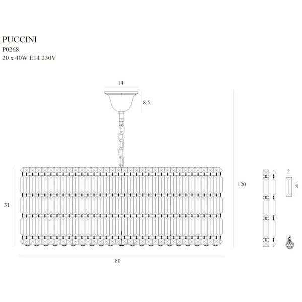 Salonowa lampa wisząca glamour PUCCINI P0268 Maxlight metalowa chrom