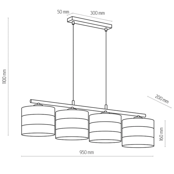 Abażurowa lampa wisząca Tago 3213 TK Lighting nad wyspę czarna złota