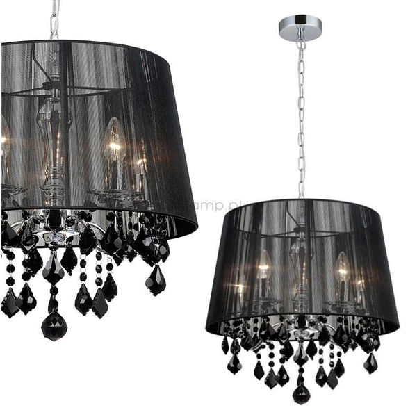 LAMPA wisząca CORNELIA MDM-2572/5 BK Italux abażurowa OPRAWA z kryształkami ZWIS glamour organza mgiełka crystal czarna