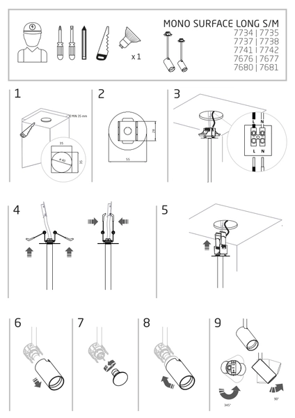 Podstropowa lampa ruchoma Mono 7738 minimalistyczny reflektor czarny