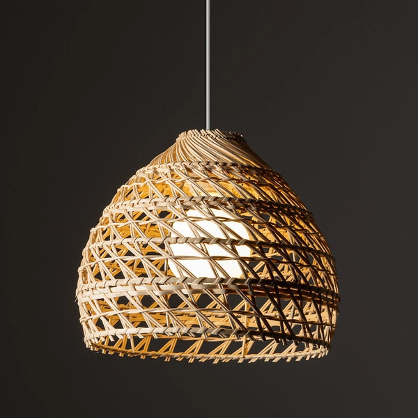 Wisząca lampa Boho 11150 gniazdo japandi siatka do kuchni drewniana biała