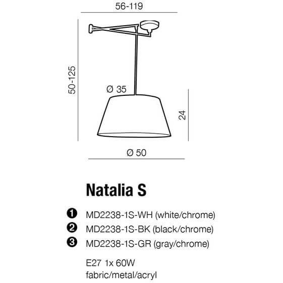 Wisząca lampa abażurowa Natalia nowoczesna chrom czarna