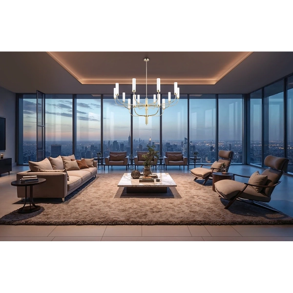 Jadalniany żyrandol Mussa MUS-ZW-10 (ZM) tubki szklane białe mosiądz