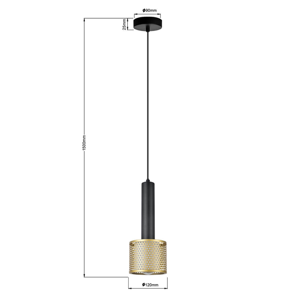 Zwisowa lampa do jadalni Amo LP-0702/1P GD tuba złota czarna