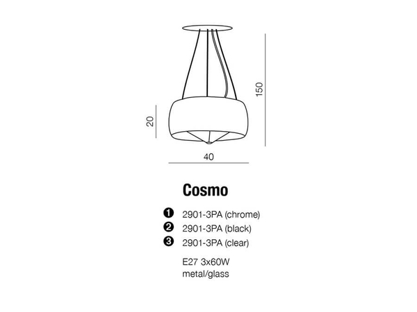 Wisząca lampa przezroczysta Cosmo nowoczesna salonowa