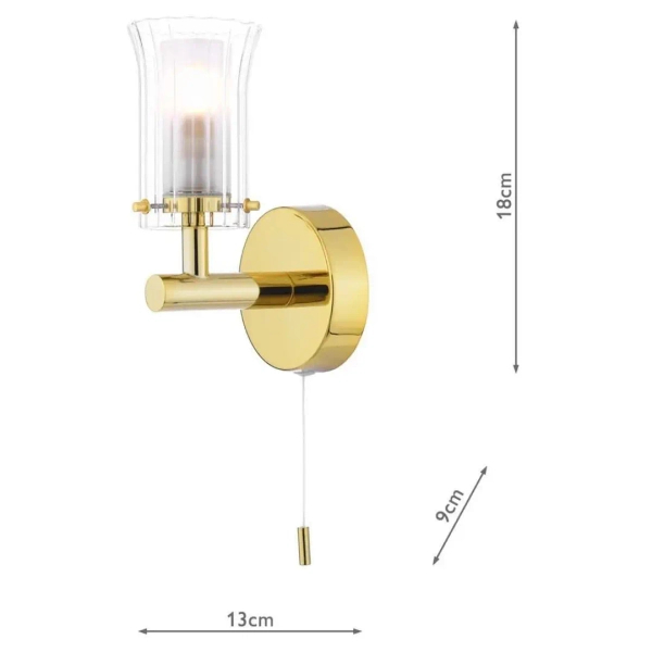 Łazienkowa lampa ścienna Elba ELB0735 szklany żebrowany IP44 złoty