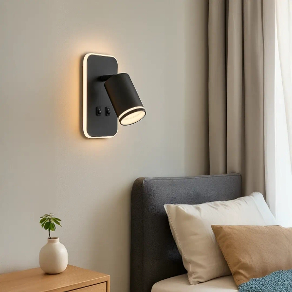 Nocny kinkiet ścienny Pipe Ring ML2081 do czytania tubka czarny