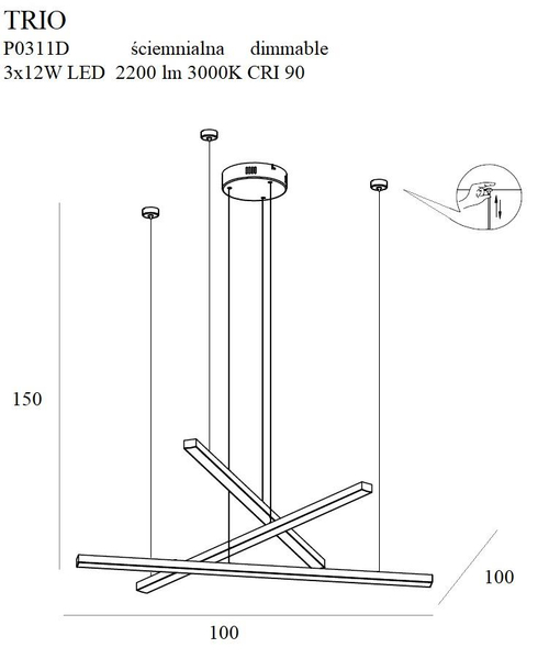 LAMPA wisząca TRIO P0311D Maxlight metalowa OPRAWA listwy LED 36W 3000K designerskie czarne