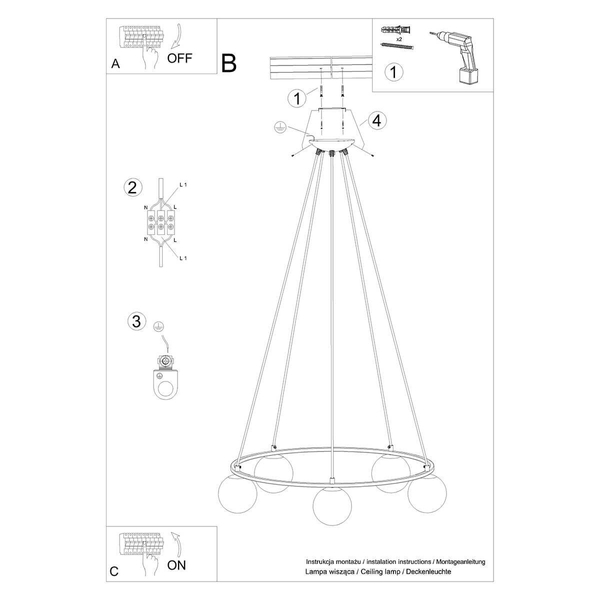 Lampa wisząca Yoli SL.1214 ring balls nad stół czarna biała