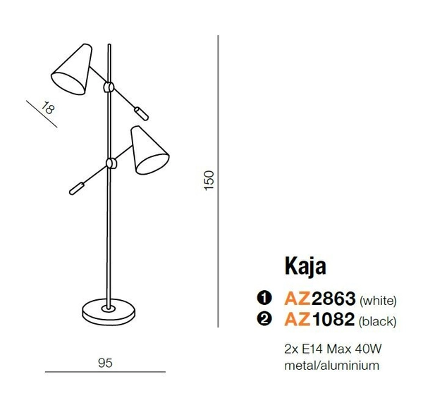 Lampa podłogowa Kaja AZ2863 Azzardo metal regulowana biała