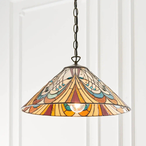 Wisząca lampa salonowa Hector 64162 witrażowa na łańcuchu kolorowa