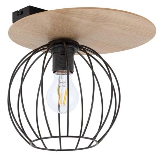 Industrialna lampa sufitowa Cyber 32354 druciana czarna drewno