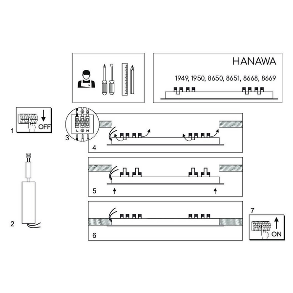 Lampa wpuszczana sufitowa Hanawa 8650 LED 9W 4000K listwa metalowa czarna