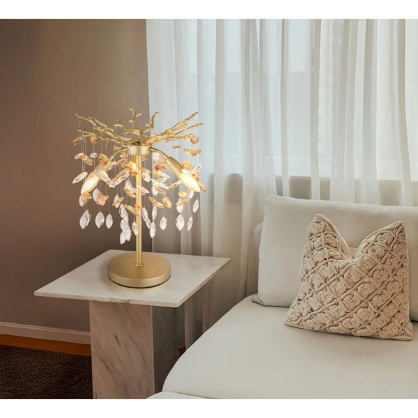 Kryształowa nocna lampka Queena 64138TG glamour bursztynowa złota