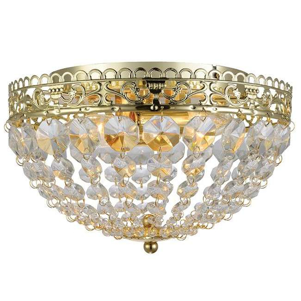 Sufitowa LAMPA glamour SAXHOLM 106063 Markslojd okrągła OPRAWA plafon metalowy kryształki pałacowe IP21 złote przezroczyste