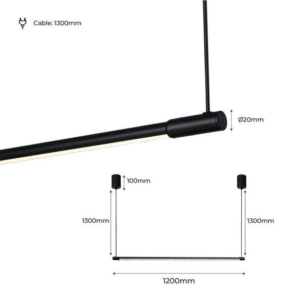 Podłużna lampa wisząca Linea ABR-ML22W-3000K Abruzzo LED 22W 3000K czarny