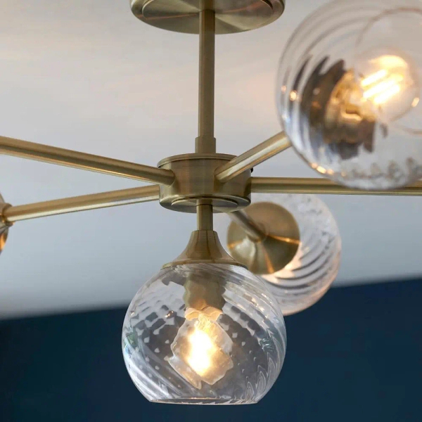 Sufitowa lampa szklana Allegra 103171 kule spiralne mosiądz