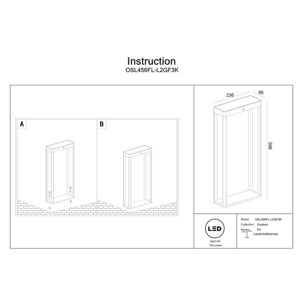 Stojąca lampa zewnętrzna Pir OSL456FL-L2GF3K Maytoni IP54 loftowa grafitowa