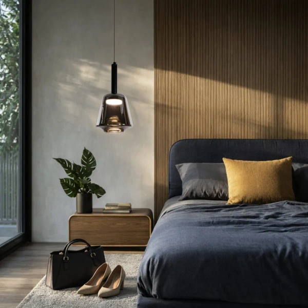 Wisząca lampa loftowa BUENO czarna 31-50441 1xGx53 szklana nad wyspę
