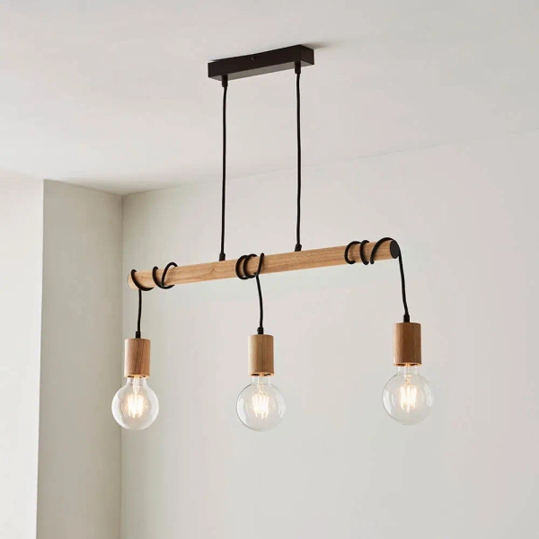 Lampa wisząca rustykalna Sven 101678 do salonu drewniana
