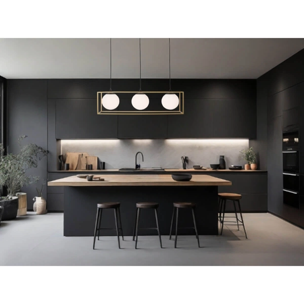 Prostokątna lampa wisząca Plata szklane kule białe złote