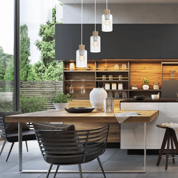 Wisząca lampa Madera MLP8556 szklane tuby białe drewniane