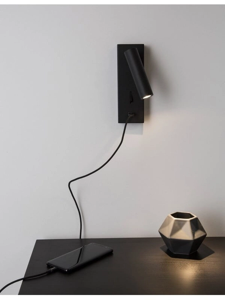 Lampa ścienna regulowana Zarzal USB LED 3W 3000K do salonu czarna