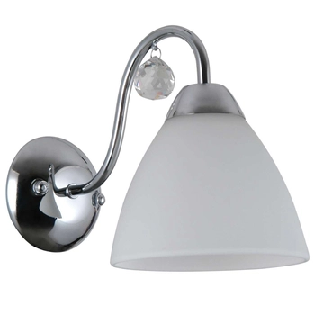 LAMPA ścienna LUGANO WL-5643-1 Italux szklana OPRAWA kinkiet na wysięgniku z kryształkiem chrom biały