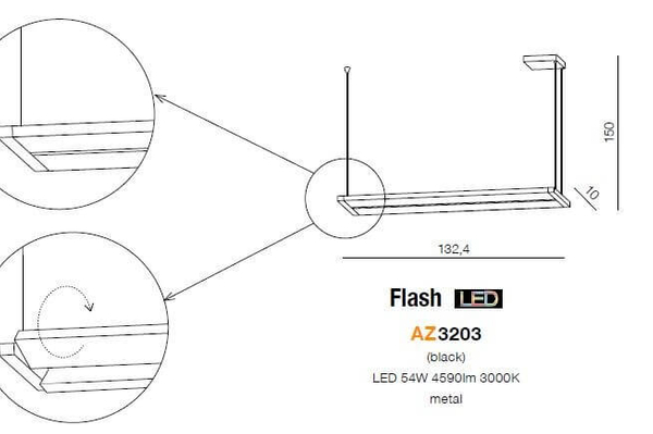 Minimalistyczna lampa wisząca Flash LED 54W 3000k czarna listwa