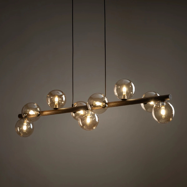 Lampa wisząca kulista Estera Wood 11097 molekuły brązowa bursztynowa