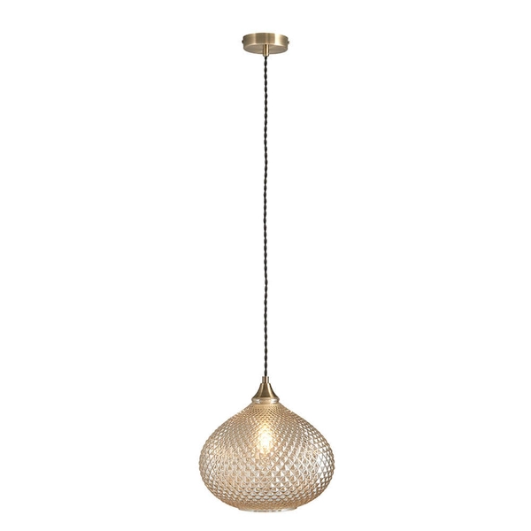 Kulista lampa wisząca Livia 95480 szklana kula mosiądz szampański