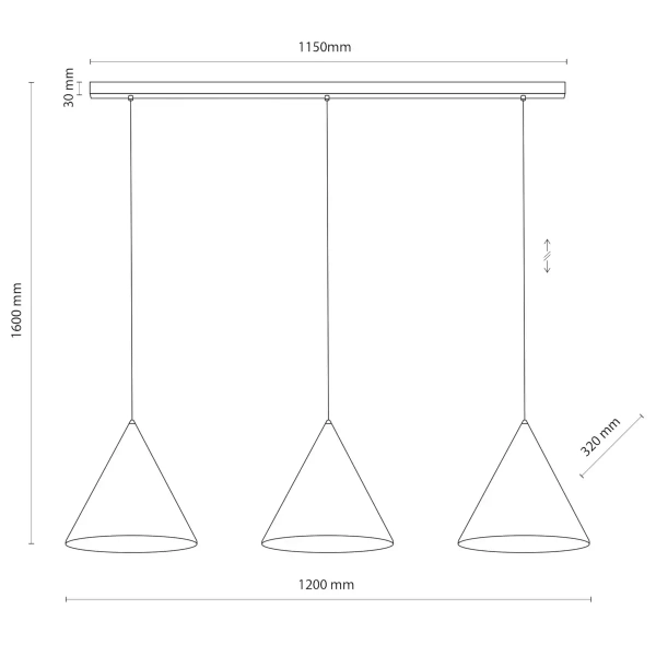 Lampa wisząca potrójna CONO 10060 do salonu trójkątna czarny