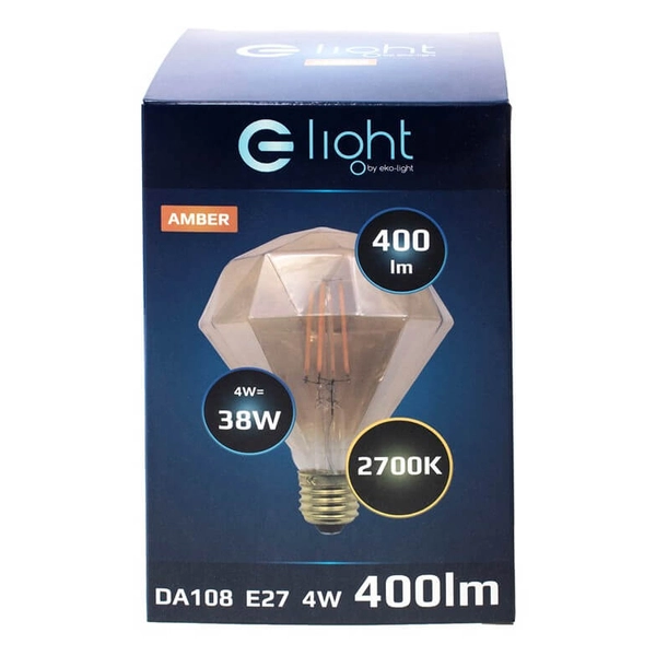 Dekoracyjna żarówka EKZA3560 E27 4W 2700K 280lm diament bursztynowa