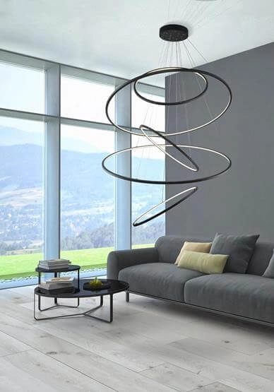 Ściemnialna lampa wisząca Wheel obręcze LED 190W czarne