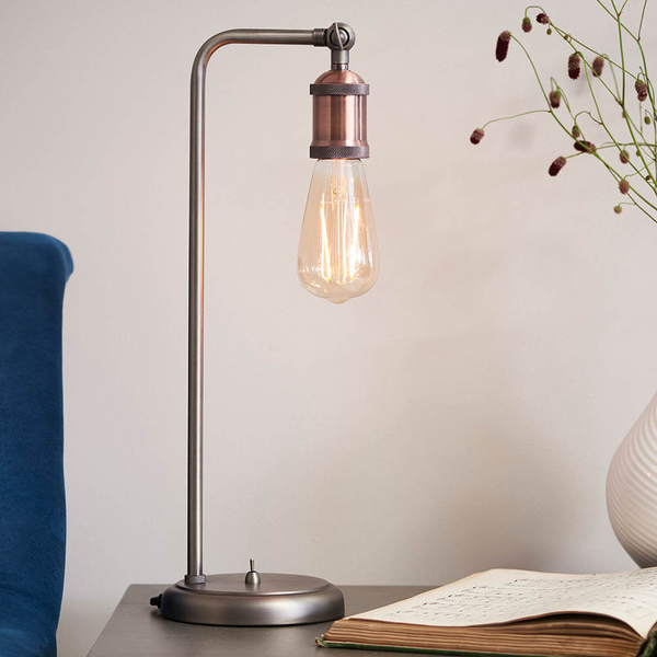 Stołowa lampka retro Hal 76339 z włącznikiem miedziany cyna