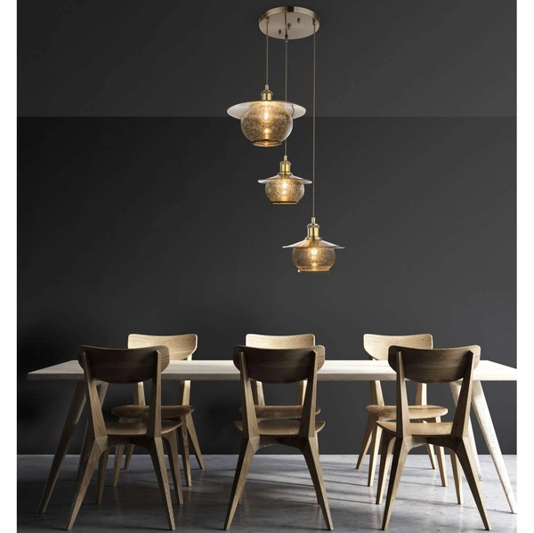 LAMPA wisząca Nevis 69030-3H Globo szklana OPRAWA zwis vintage kule balls kaskada brąz antyczny przezroczysty